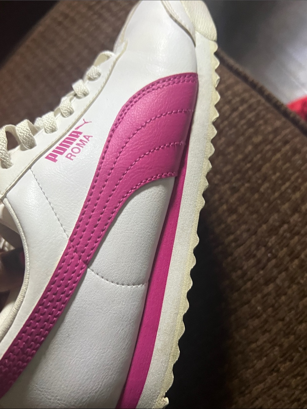 Puma Women's White Sneaker with Pink Stripe